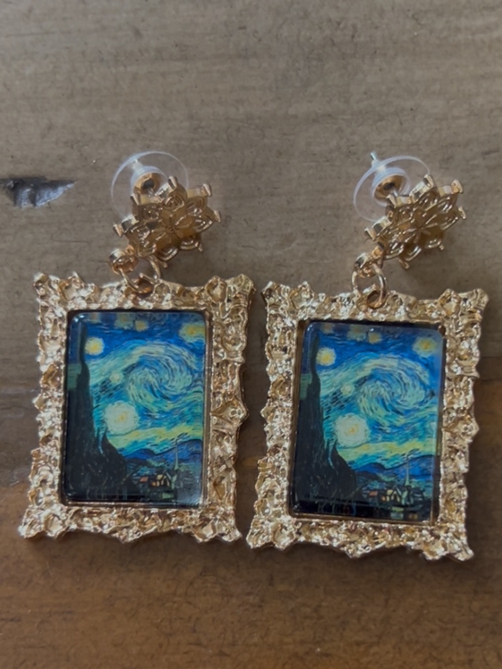 Gold-Frame Starry Sky Drop Earrings - Blue & Gold